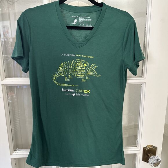 2024 Cap10k Austin Running Shirt Womens Medium Green Graphic Print V Neck - Picture 1 of 10